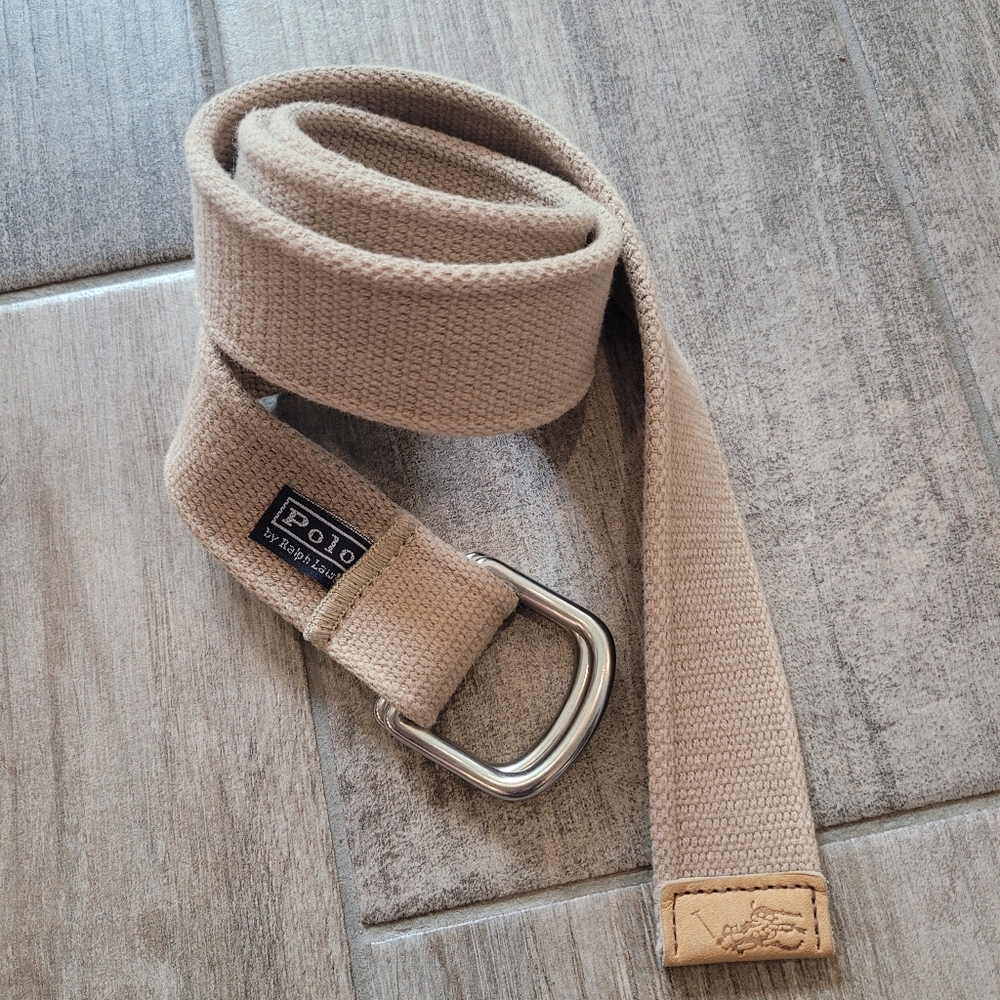 Men's Polo Ralph Lauren Cotton Canvas Ring Belt D ring Khaki / beige 43” Length